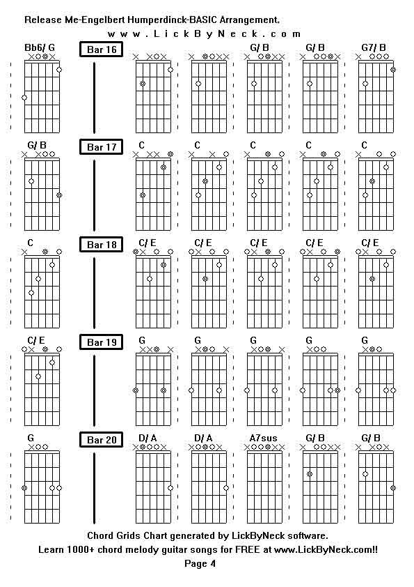 Chord Grids Chart of chord melody fingerstyle guitar song-Release Me-Engelbert Humperdinck-BASIC Arrangement,generated by LickByNeck software.